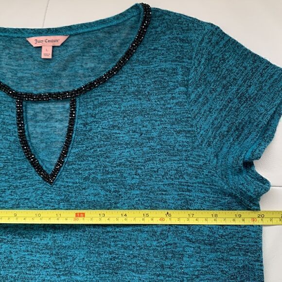 Juicy Couture Embellished Teardrop Neckline Short Sleeve Top Size L - Picture 6 of 10